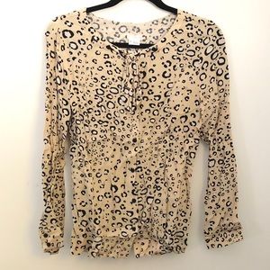 Leopard print blouse with faux neck tie detail